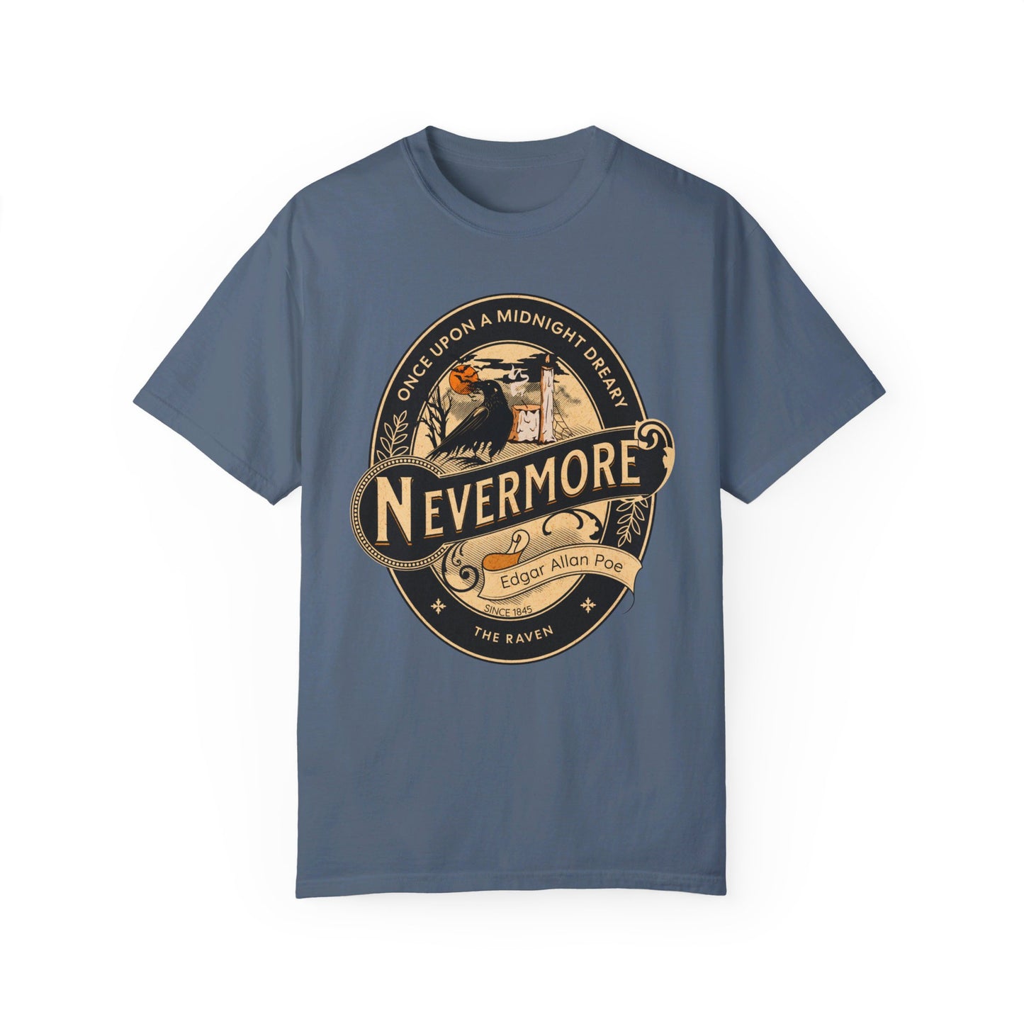 Edgar Allan Poe Shirt, Nevermore The Raven Tee, Book Lover Shirt, Halloween, Gothic, Goblincore Gift, Light Academia, Comfort Colours TShirt T-Shirt Printify Blue Jean S