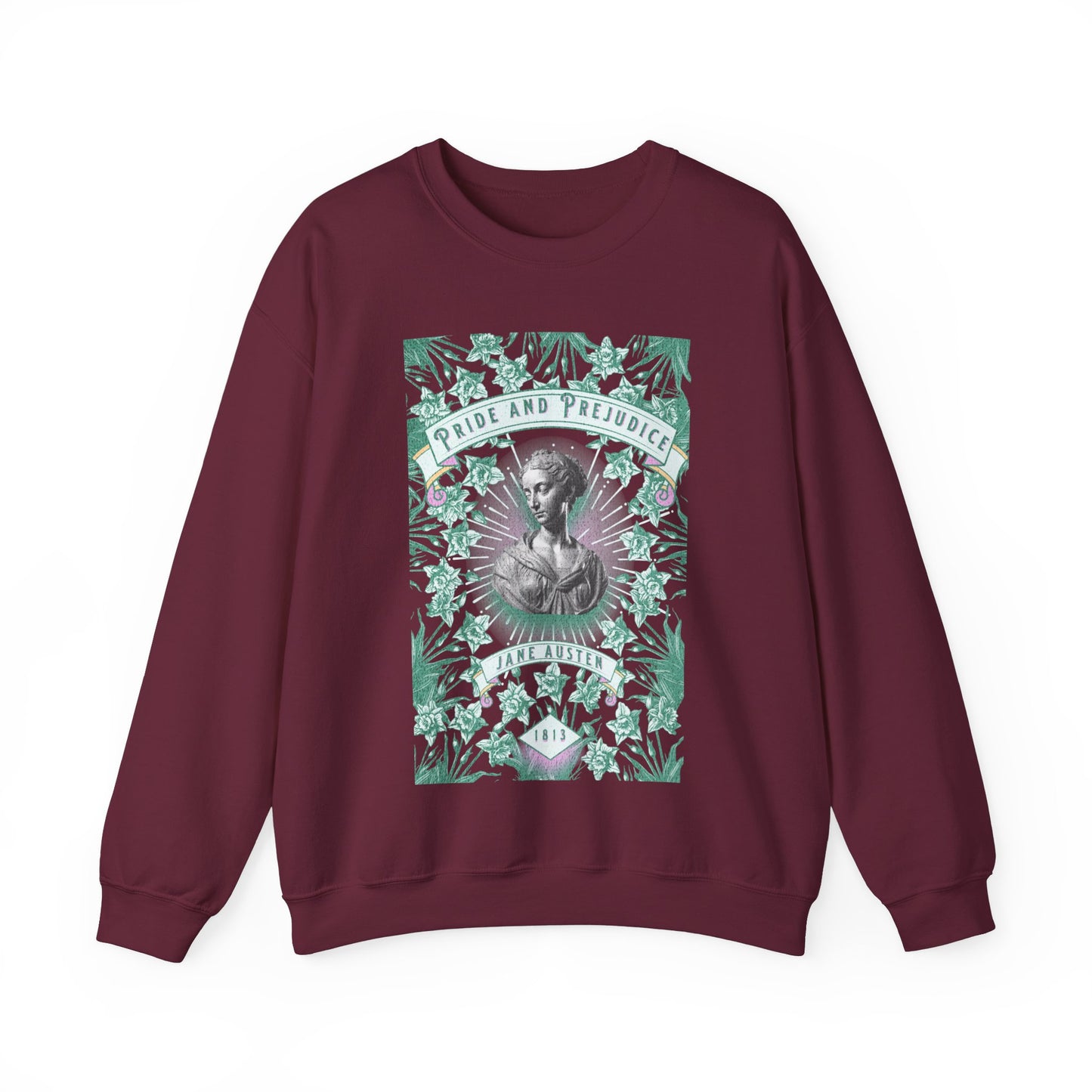 Jane Austen Sweatshirt, Pride & Prejudice Historical Romance Sweater, Bookish Literary Jane Austen Fan Art Gift, Gift for Her, Readers, Sweatshirt Printify S Maroon