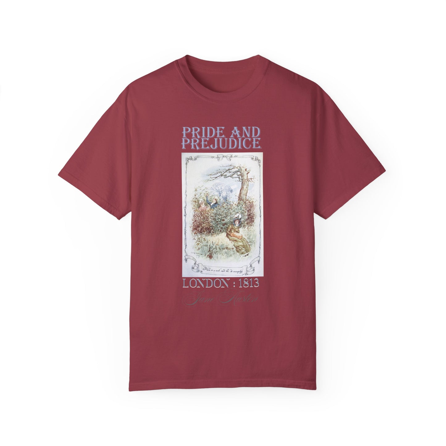 Jane Austen Comfort Colors TShirt, Pride & Prejudice Historical Romance, Bookish Literary Jane Austen Fan Art Gift for Her Bookclub Tee T-Shirt Printify Chili S