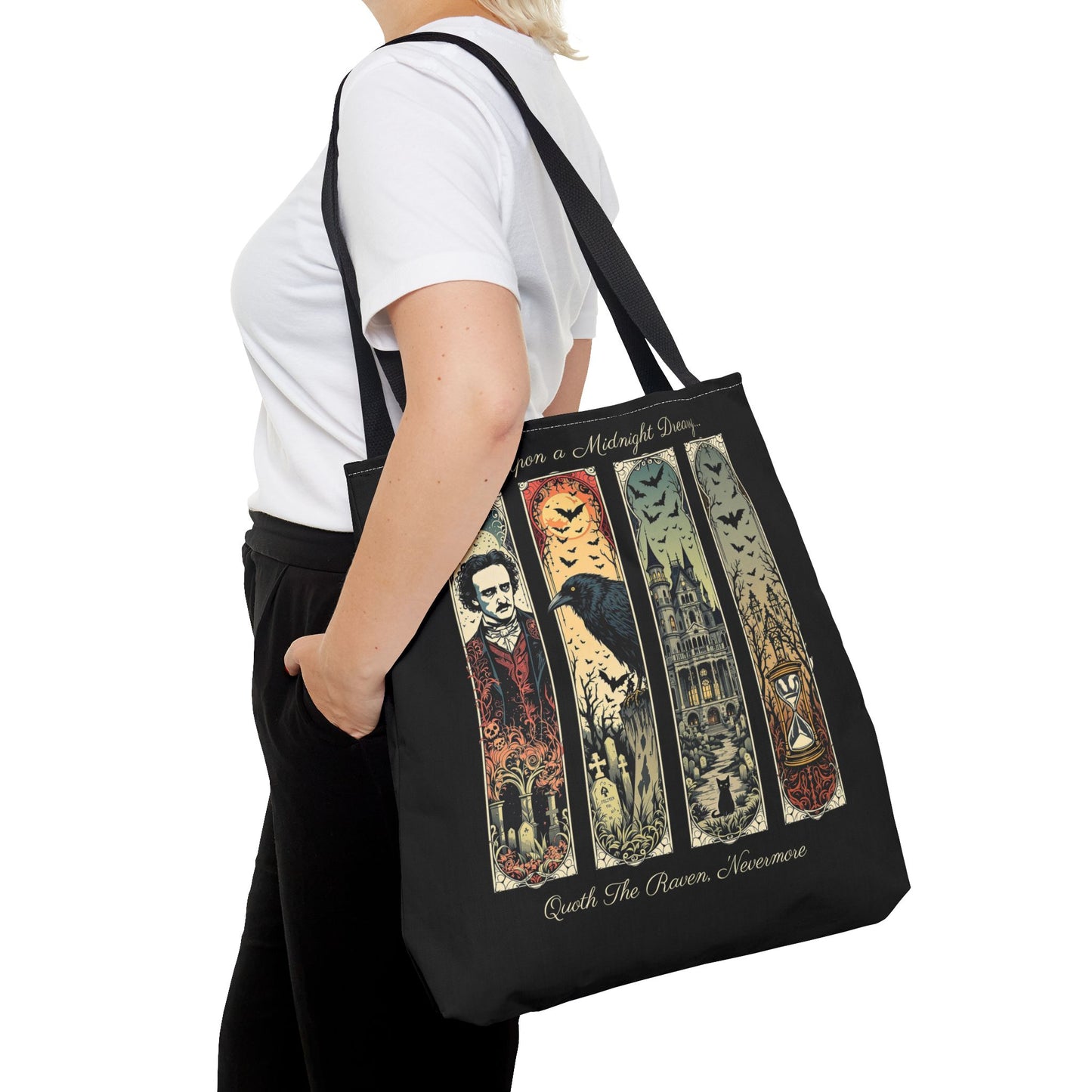 Edgar Allan Poe Tote Bag Gothic Literary Gift for Book Lover Dark Academia Macabre Accessory Halloween Tote Fall School Bag for Poetember Bags Printify