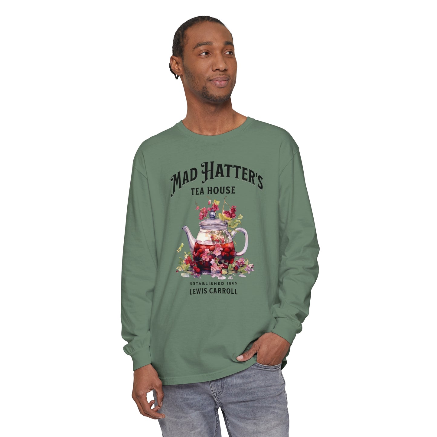 Mad Hatter's Tea Long Sleeve Shirt Alice In Wonderland Lewis Carroll Whimsigoth Academia TShirt Mad Hatter Tea Party Tee Bookish Booktok Long-sleeve Printify