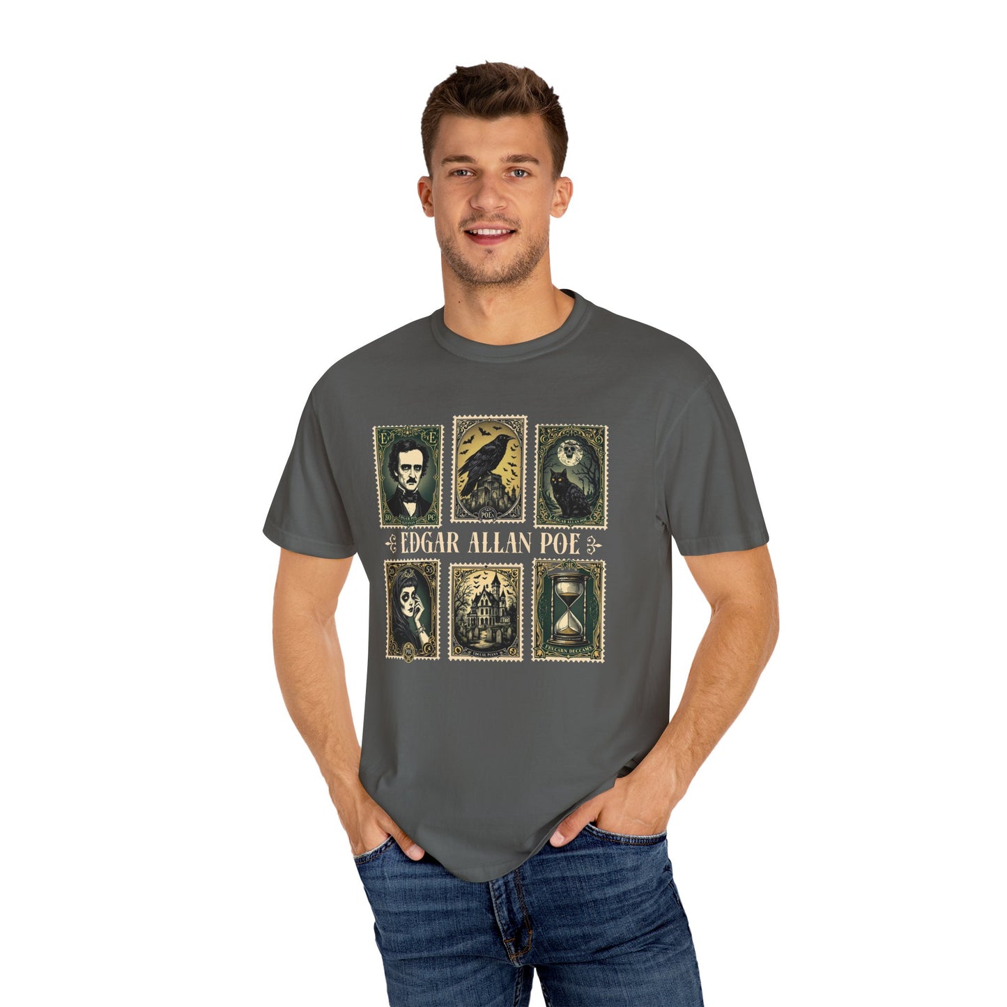 Edgar Allan Poe T-Shirt Gothic Graphic Tee The Raven Nevermore Quote Horror Literature Shirt Dark Academia Aesthetic Halloween Party Gift