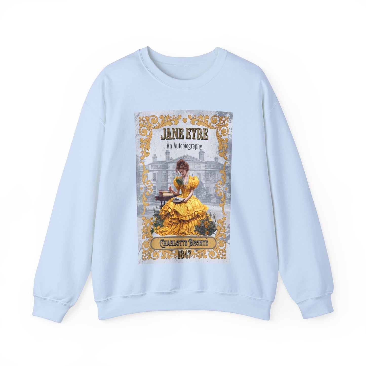 Jane Eyre Sweatshirt, Charlotte Brontë Historical Romance Sweater, Bookish Literary Brontë Sisters Fan Art Gift, Gift for Her, Readers, Sweatshirt Printify S Light Blue