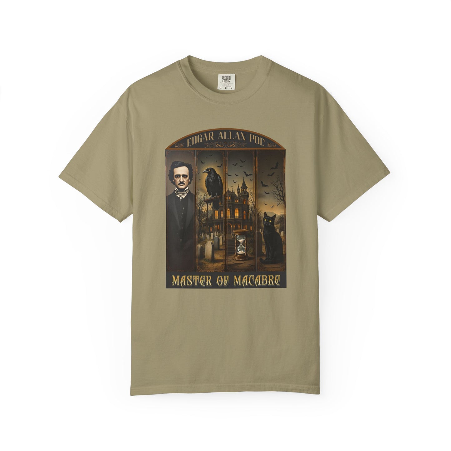 Edgar Allan Poe T-Shirt Gothic Graphic Tee The Raven Nevermore Quote Horror Literature Shirt Dark Academia Aesthetic Halloween Party Gift T-Shirt Printify Khaki S