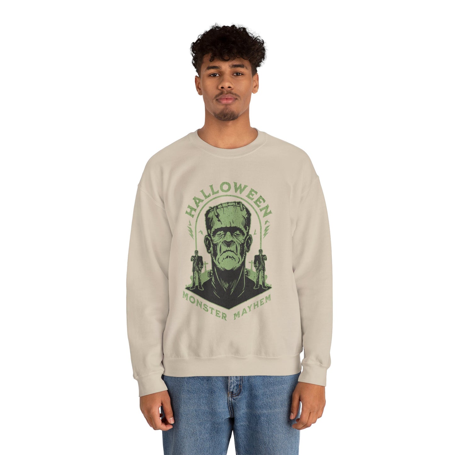 Vintage Halloween Frankenstein Monster Graphic Sweatshirt, Creepy Spooky Book Lover Gift, Horror Movie, Fall Festival Party Sweater. Sweatshirt Printify