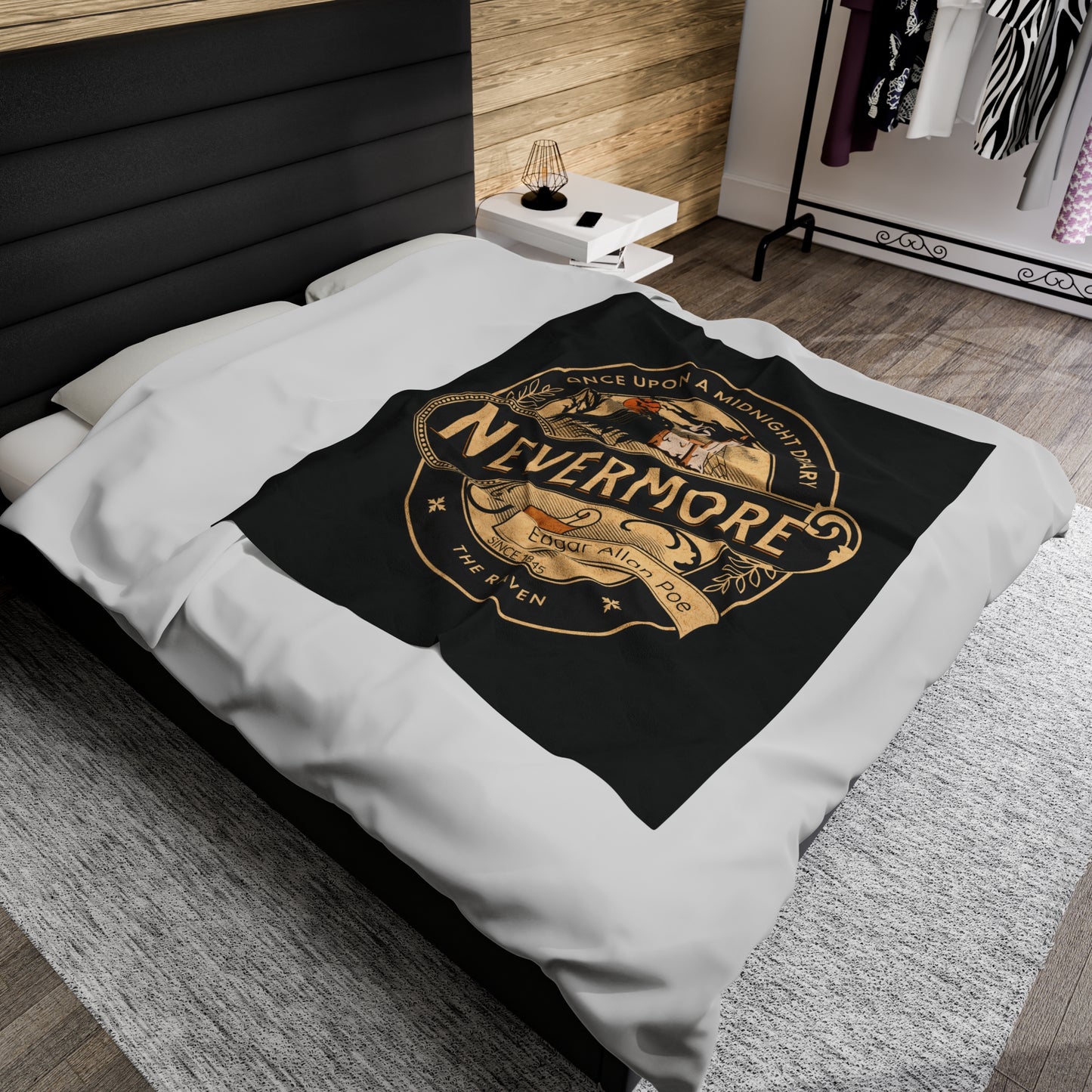 Edgar Allan Poe, Nevermore The Raven Throw Blanket, Book Lover Reading Soft Blanket, Gothic Dark Academia, Horror Movie Watching Plush Throw All Over Prints Printify