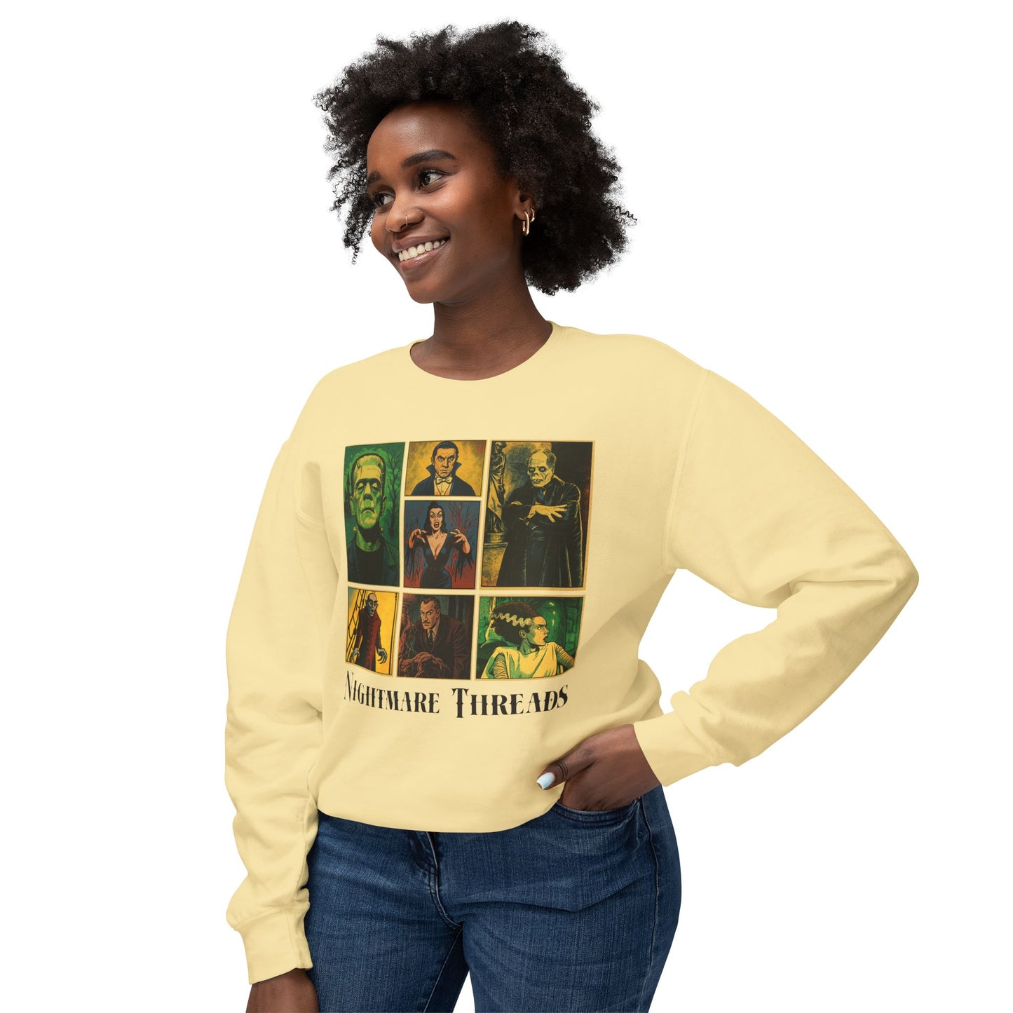 Spooky Vintage Crewneck Sweatshirt - Nightmare Threads, Halloween Apparel, Horror Movie Sweatshirt, Unisex Fashion, Cozy Fall Style Sweatshirt Printify Butter S