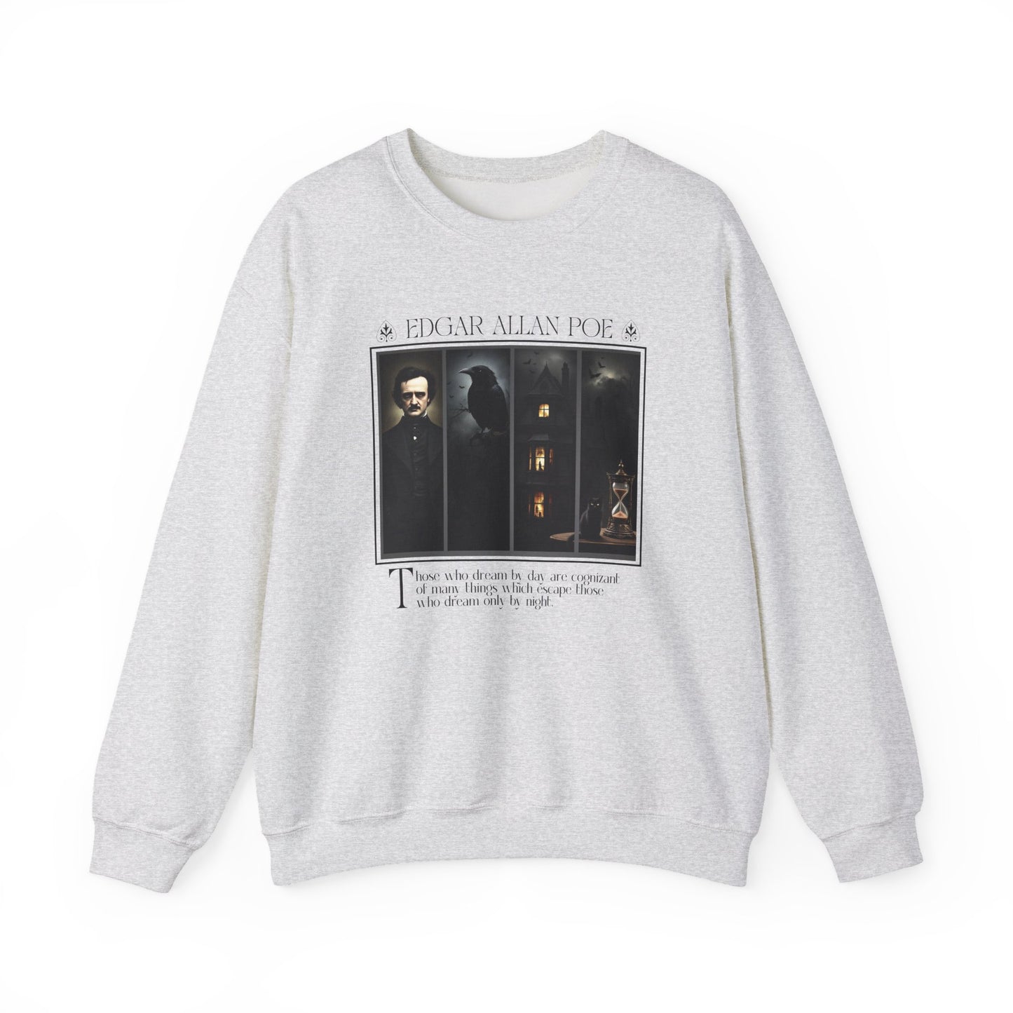 Edgar Allan Poe Sweatshirt The Raven Nevermore Gothic Horror Sweater Dark Academia Macabre Halloween Gift for Book Lovers Birthday Christmas Sweatshirt Printify Ash S