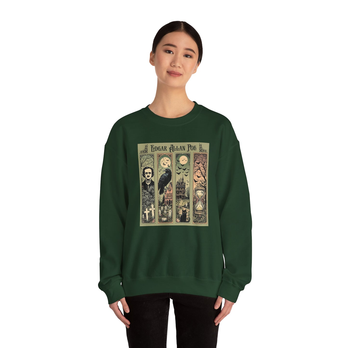 Edgar Allan Poe Sweatshirt The Raven Nevermore Gothic Horror Sweater Dark Academia Macabre Halloween Gift for Book Lovers Birthday Christmas