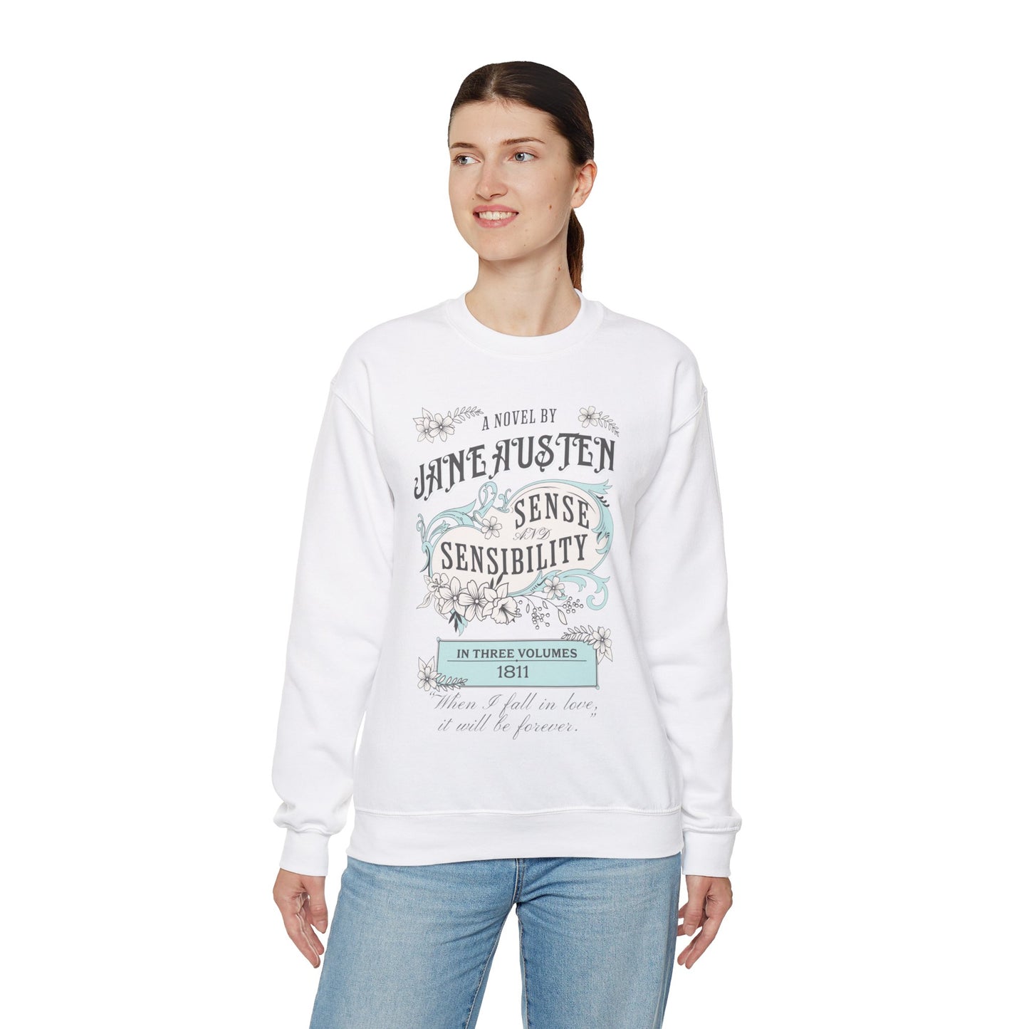 Jane Austen Sweatshirt, Sense & Sensibility Historical Romance Sweater, Bookish Literary Jane Austen Fan Art Gift, Gift for Her, Readers, Sweatshirt Printify