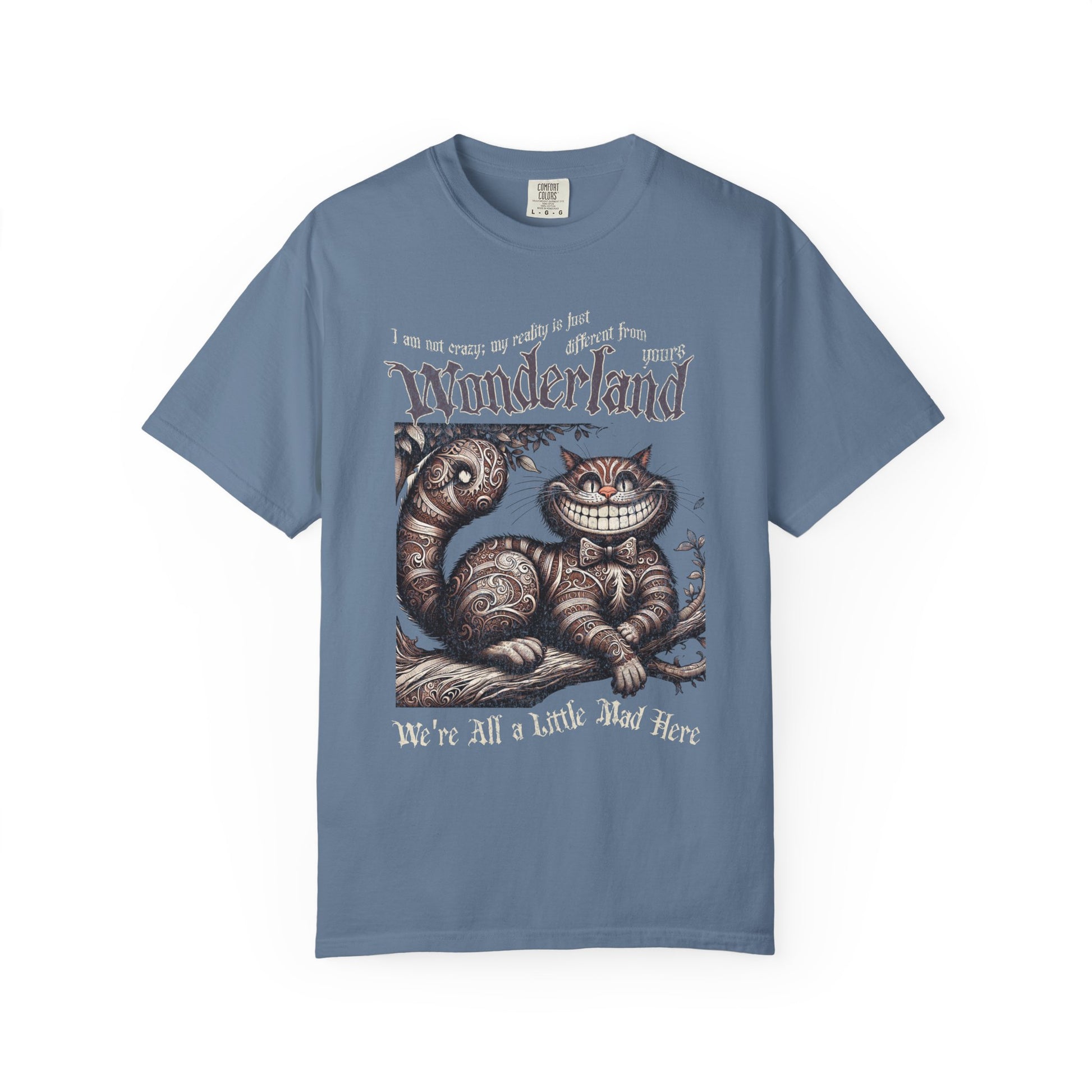 Cheshire Cat Alice in Wonderland TShirt Comfort Colors Oversized T-Shirt Dark Academia Mad Hatter Tea Party Bookish Book Lover Booktok Gift T-Shirt Printify Blue Jean S
