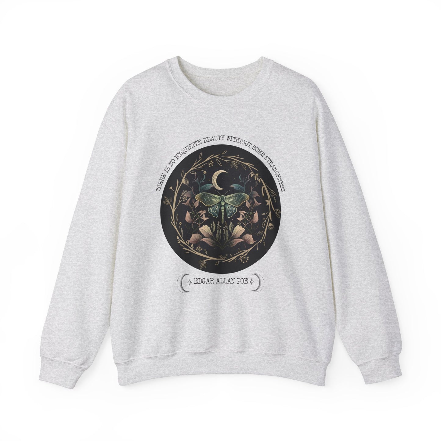 Edgar Allan Poe, Fairycore Night Garden Sweatshirt, Book Lover, Haunting Gothic Botanical Gift, Light, Dark Academia, Literature Sweater Sweatshirt Printify S Ash