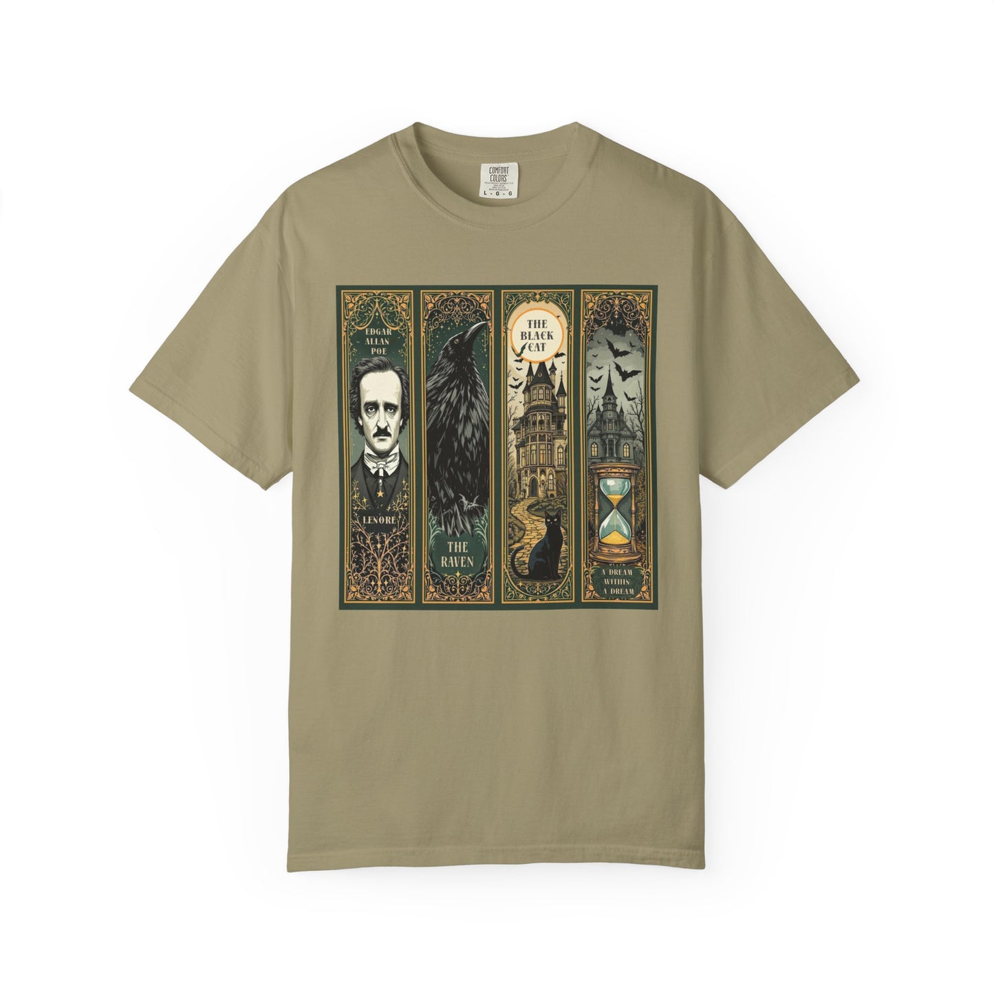 Edgar Allan Poe T-Shirt Gothic Graphic Tee The Raven Nevermore Quote Horror Literature Shirt Dark Academia Aesthetic Halloween Party Gift T-Shirt Printify Khaki S