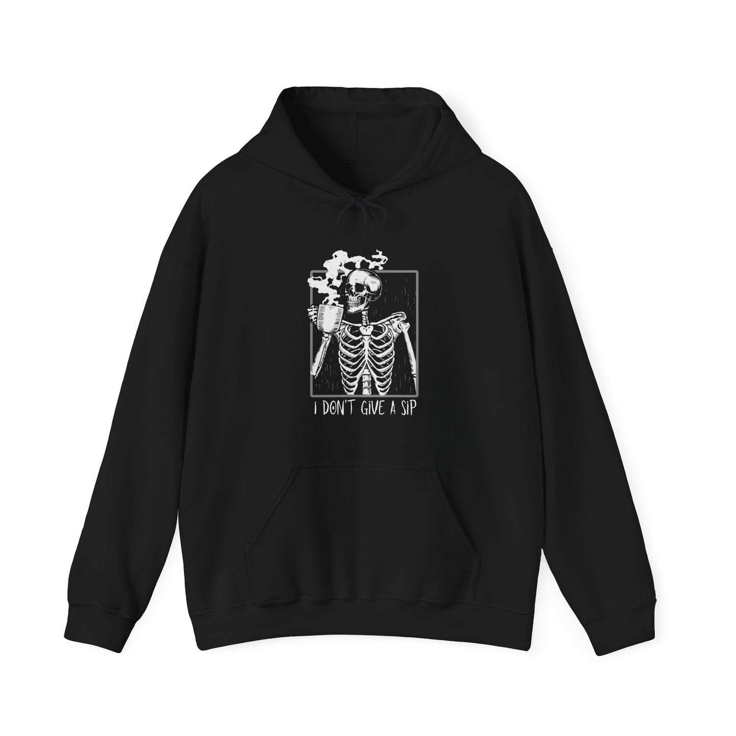 Halloween Skeleton Hoodie, Funny Coffee Drinking Skeleton, Spooky Season Sweater, Trick or Treating Shirt, Warm Halloween Party Hoodie Hoodie Printify Black S