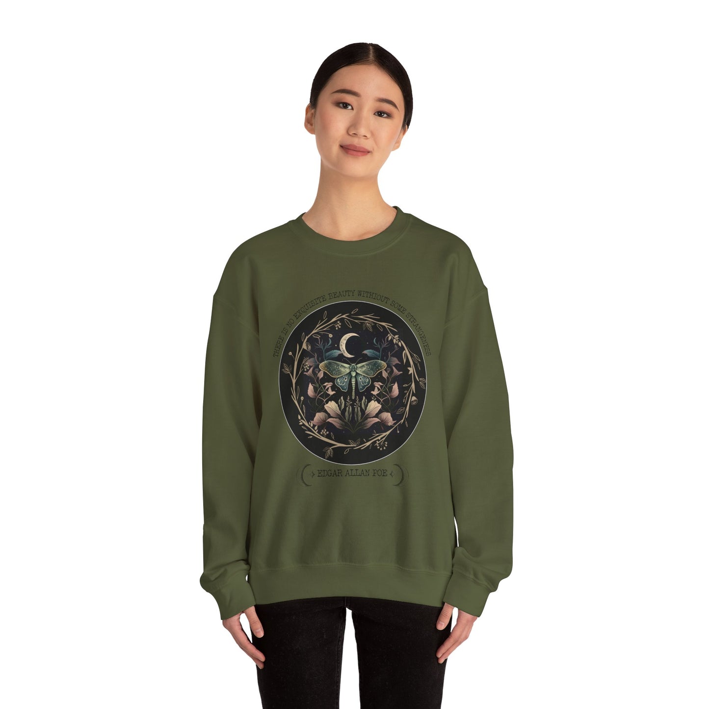 Edgar Allan Poe, Fairycore Night Garden Sweatshirt, Book Lover, Haunting Gothic Botanical Gift, Light, Dark Academia, Literature Sweater Sweatshirt Printify