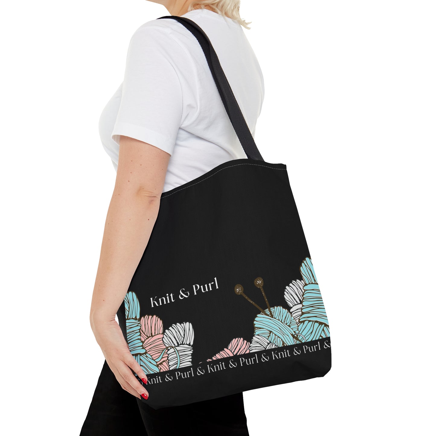 Knit & Purl Tote Bag, Crafter Bag, Yarn Storage Bag, Knitting Project Bag, Crochet Project Bag, Craft Project Tote Bag Bags Printify