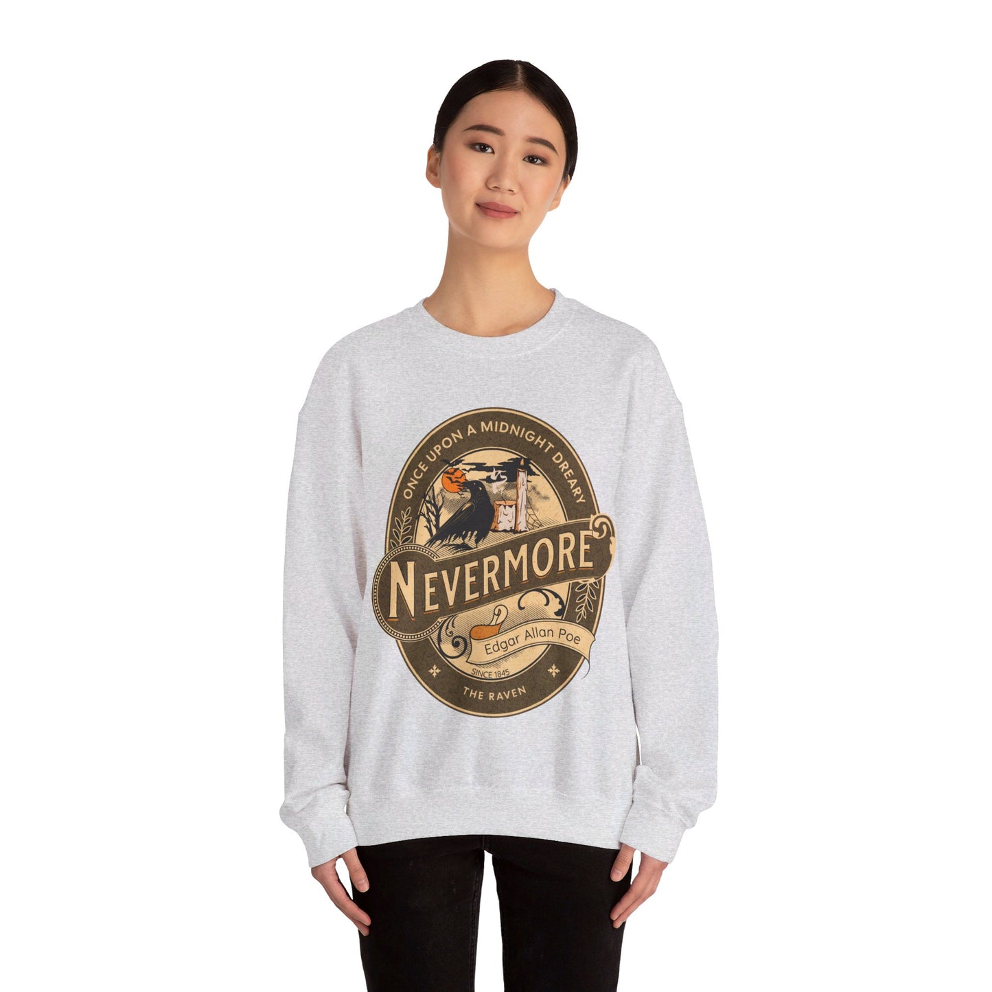 Edgar Allan Poe, Nevermore The Raven Sweatshirt, Book Lover, Halloween, Haunting Gothic Gift, Light, Dark Academia, Horror Movie Sweater Sweatshirt Printify