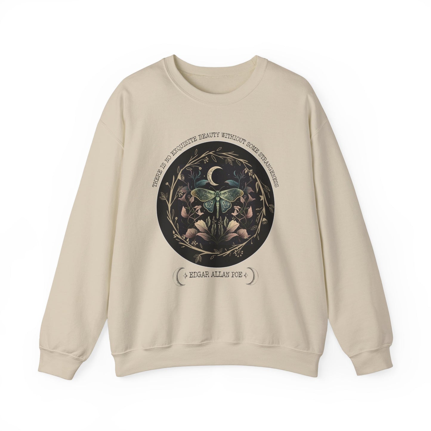 Edgar Allan Poe, Fairycore Night Garden Sweatshirt, Book Lover, Haunting Gothic Botanical Gift, Light, Dark Academia, Literature Sweater Sweatshirt Printify S Sand