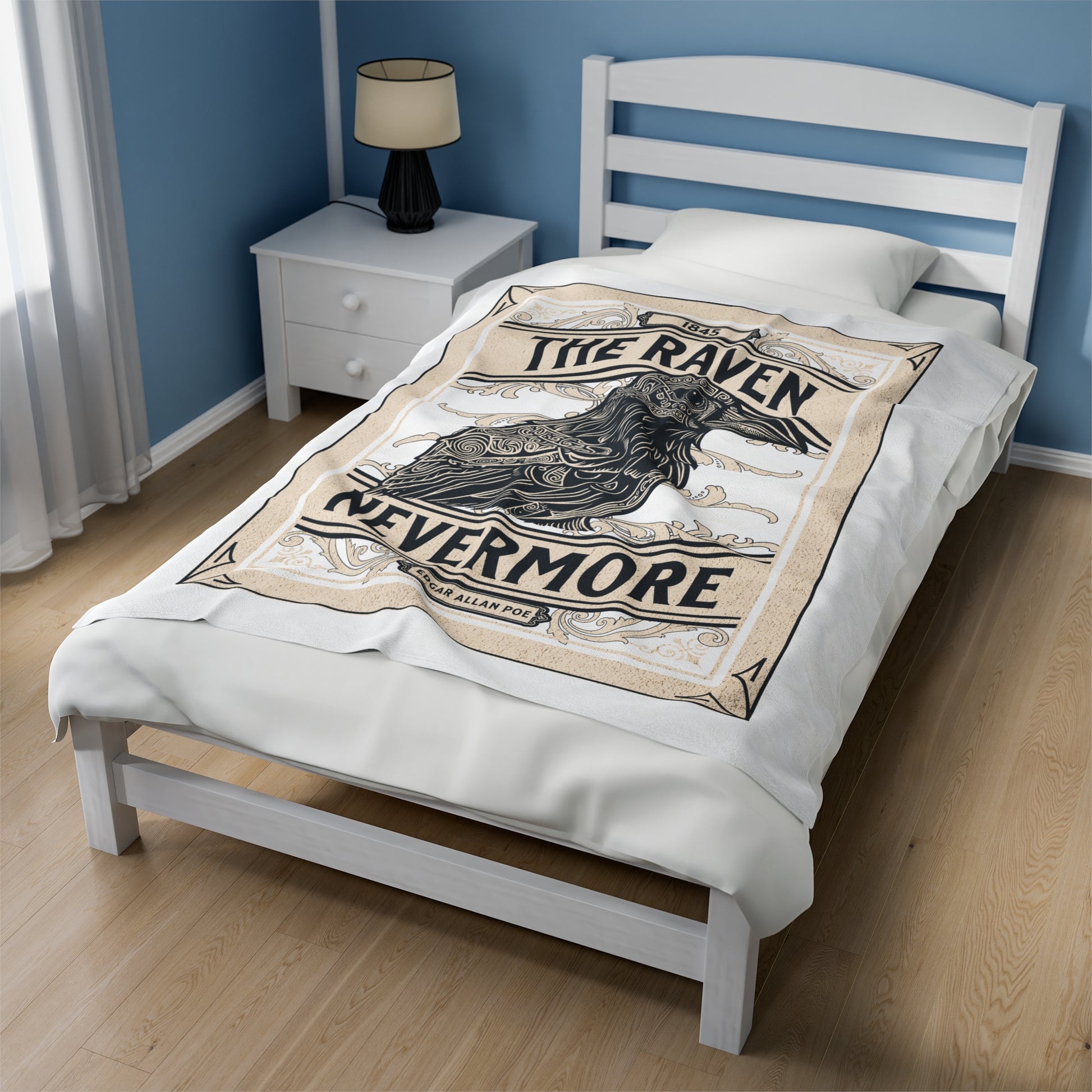 Edgar Allan Poe, Nevermore The Raven Throw Blanket, Book Lover Reading Blanket, Gothic Light, Dark Academia, Horror Movie Watching Blanket All Over Prints Printify