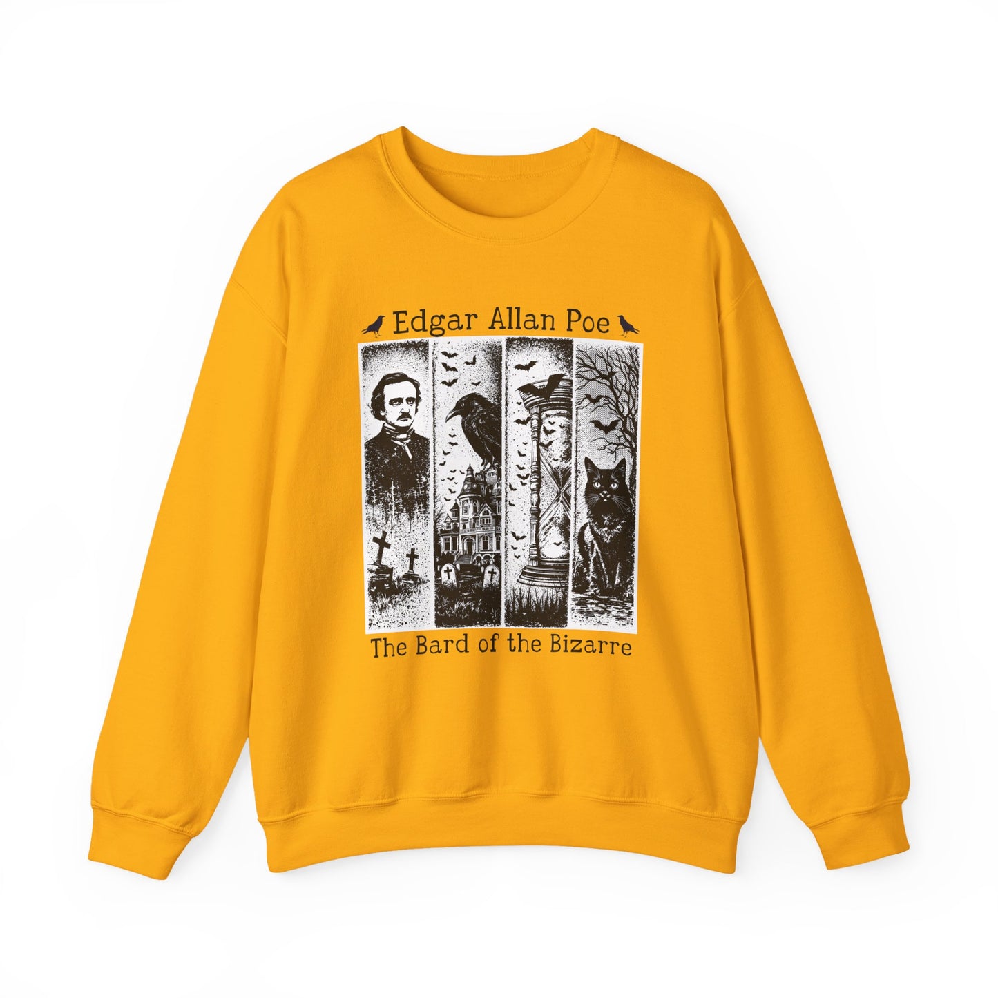Edgar Allan Poe Sweatshirt The Raven Nevermore Gothic Horror Sweater Dark Academia Macabre Halloween Gift for Book Lovers Birthday Christmas Sweatshirt Printify Gold S