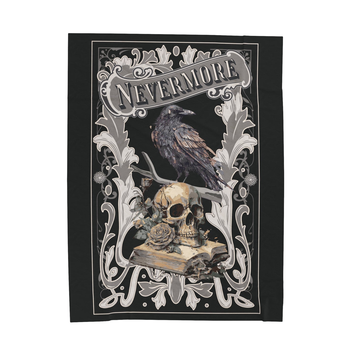 Edgar Allan Poe, Nevermore The Raven Throw Blanket, Book Lover Reading Blanket, Gothic, Light, Dark Academia, Horror Movie Watching Blanket All Over Prints Printify 60" × 80"