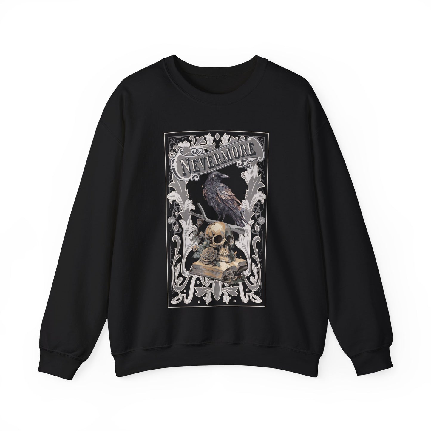Edgar Allan Poe, Nevermore The Raven Sweatshirt, Book Lover, Halloween, Haunting Gothic Gift, Light, Dark Academia, Horror Movie Sweater Sweatshirt Printify S Black