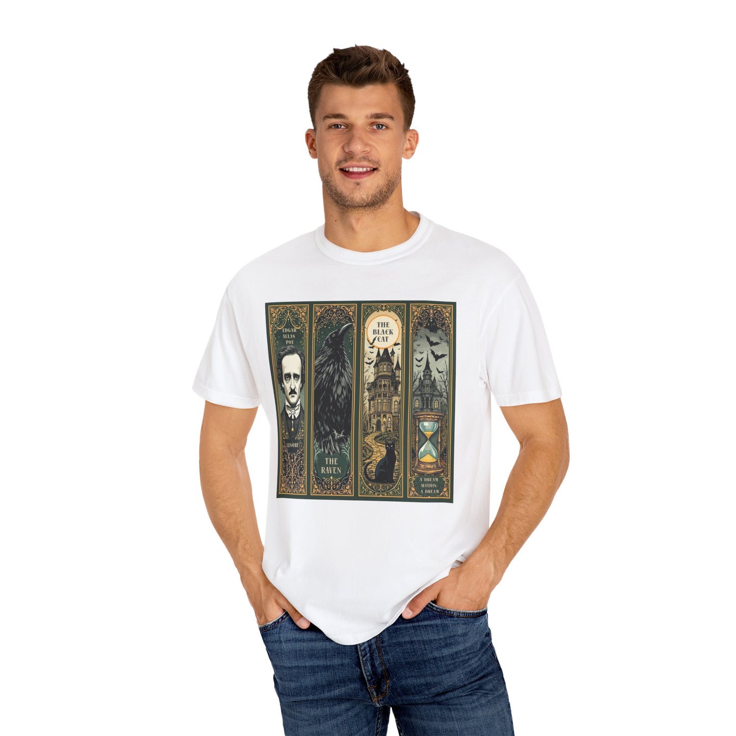 Edgar Allan Poe T-Shirt Gothic Graphic Tee The Raven Nevermore Quote Horror Literature Shirt Dark Academia Aesthetic Halloween Party Gift T-Shirt Printify