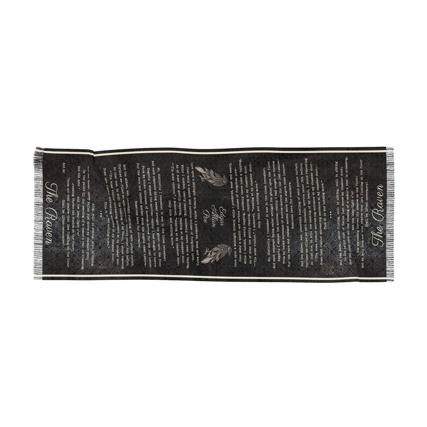 Edgar Allan Poe The Raven Scarf Book Lover Gift Literary Neck Wrap Poe Merch Gothic Dark Academia Gift For Teacher Reader Poetry Lover Gift All Over Prints Printify 27" × 71''