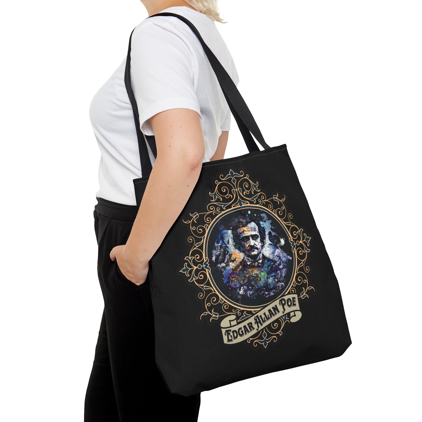 Edgar Allan Poe Tote Bag, Vintage Poet, Poetry Lover Shoulder Bag, Dark Academia, Literary, Bookish, Bookclub Gift, Fall Autumn Project Bag Bags Printify
