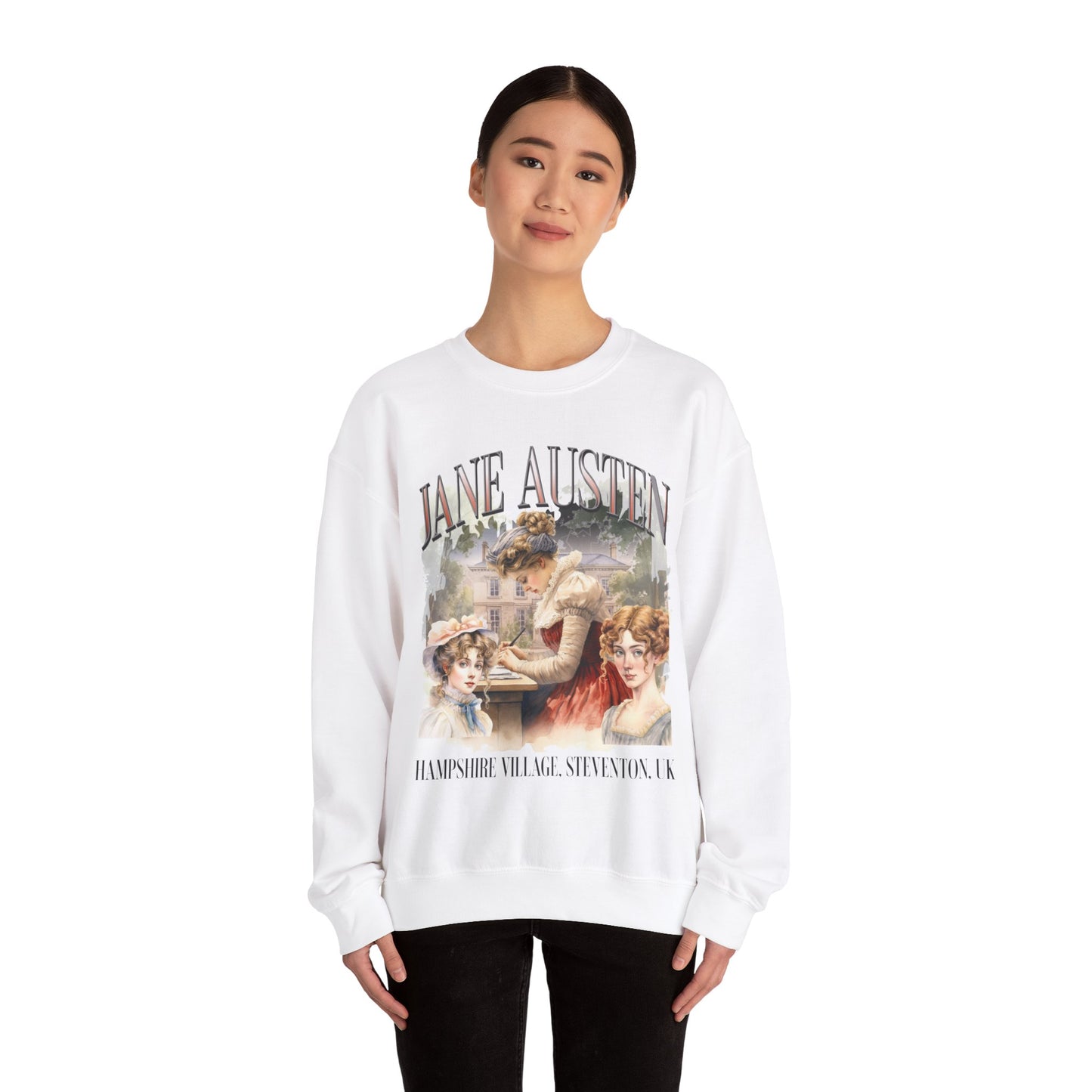Retro Jane Austen Unisex Heavy Blend™ Crewneck Sweatshirt Sweatshirt Printify