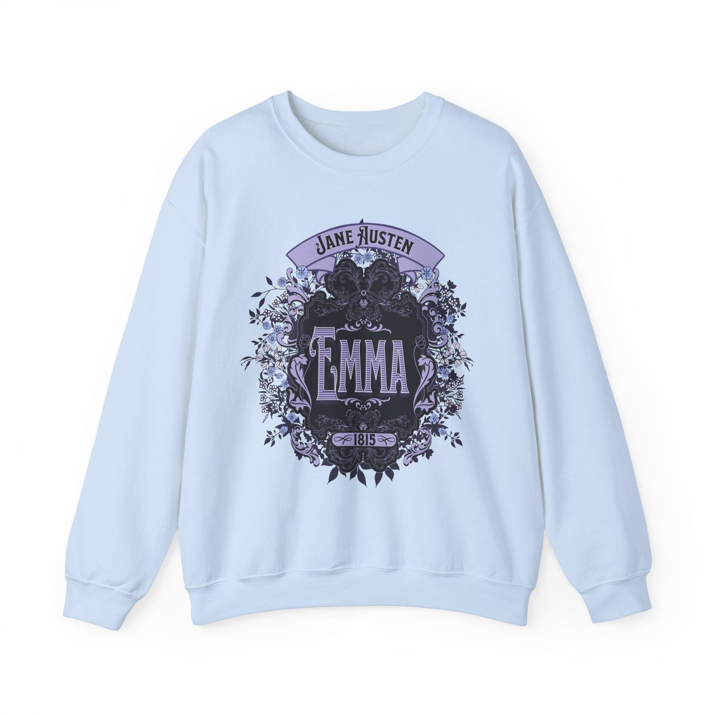 Jane Austen Sweatshirt, Emma Historical Romance Sweater, Bookish Literary Jane Austen Fan Art Gift, Gift for Her, Bookclub Shirt Sweatshirt Printify S Light Blue