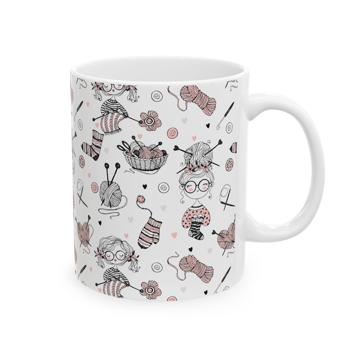 Crochet Knitting Coffee Mug Gift For Knitter Crochet Hooks Holder Gift For Crafter Pretty Tea Cup Gift for Grandma Christmas Birthday Gift Mug Printify