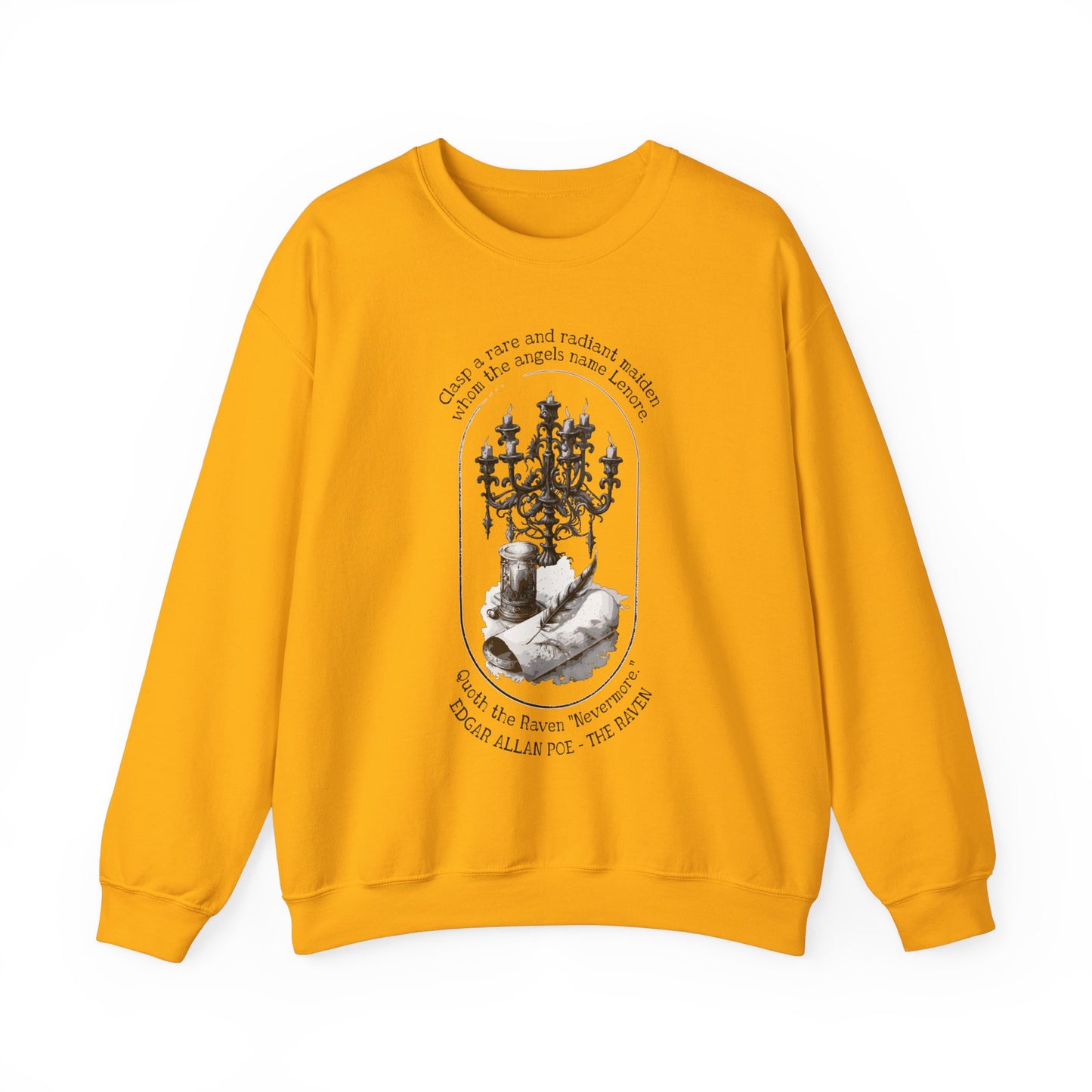 Edgar Allan Poe, Nevermore The Raven Sweatshirt, Book Lover, Halloween, Haunting Gothic Gift, Light, Dark Academia, Horror Movie Sweater Sweatshirt Printify S Gold