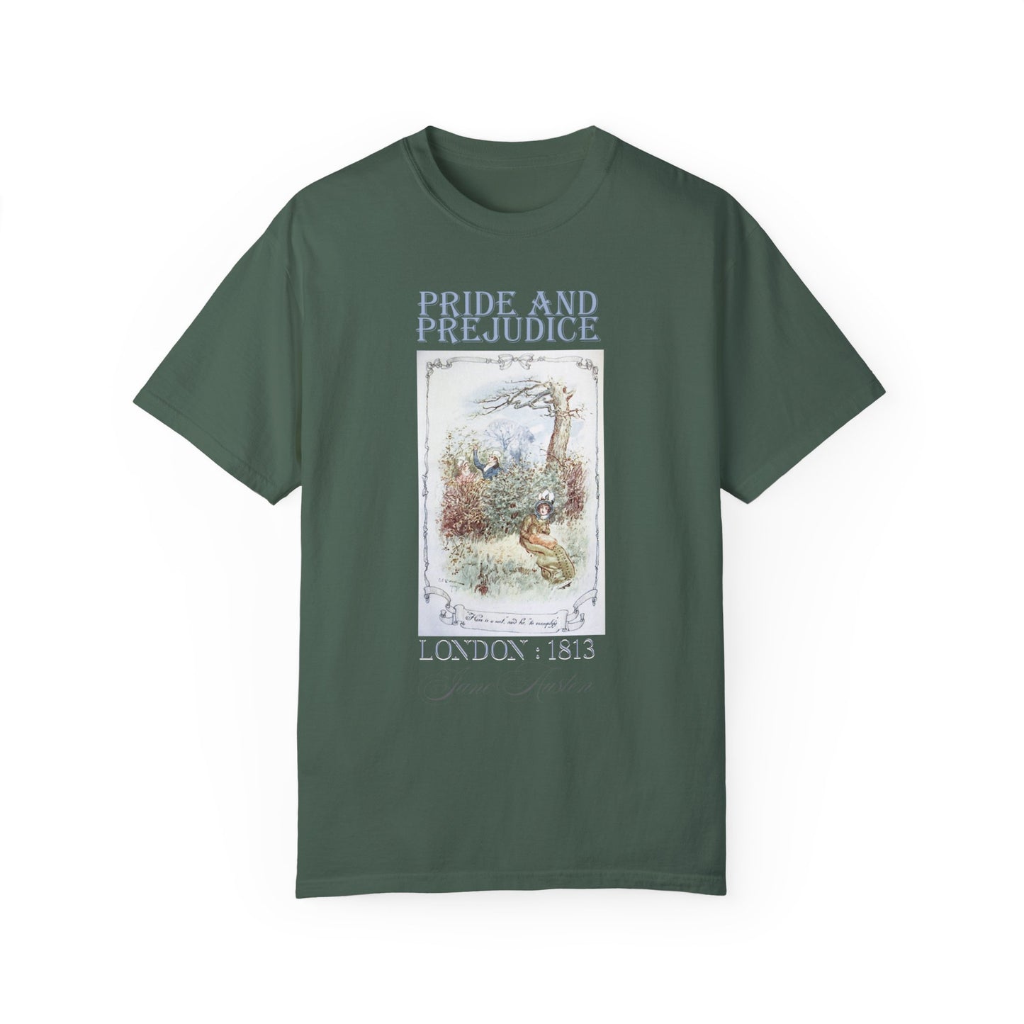 Jane Austen Comfort Colors TShirt, Pride & Prejudice Historical Romance, Bookish Literary Jane Austen Fan Art Gift for Her Bookclub Tee T-Shirt Printify Blue Spruce S
