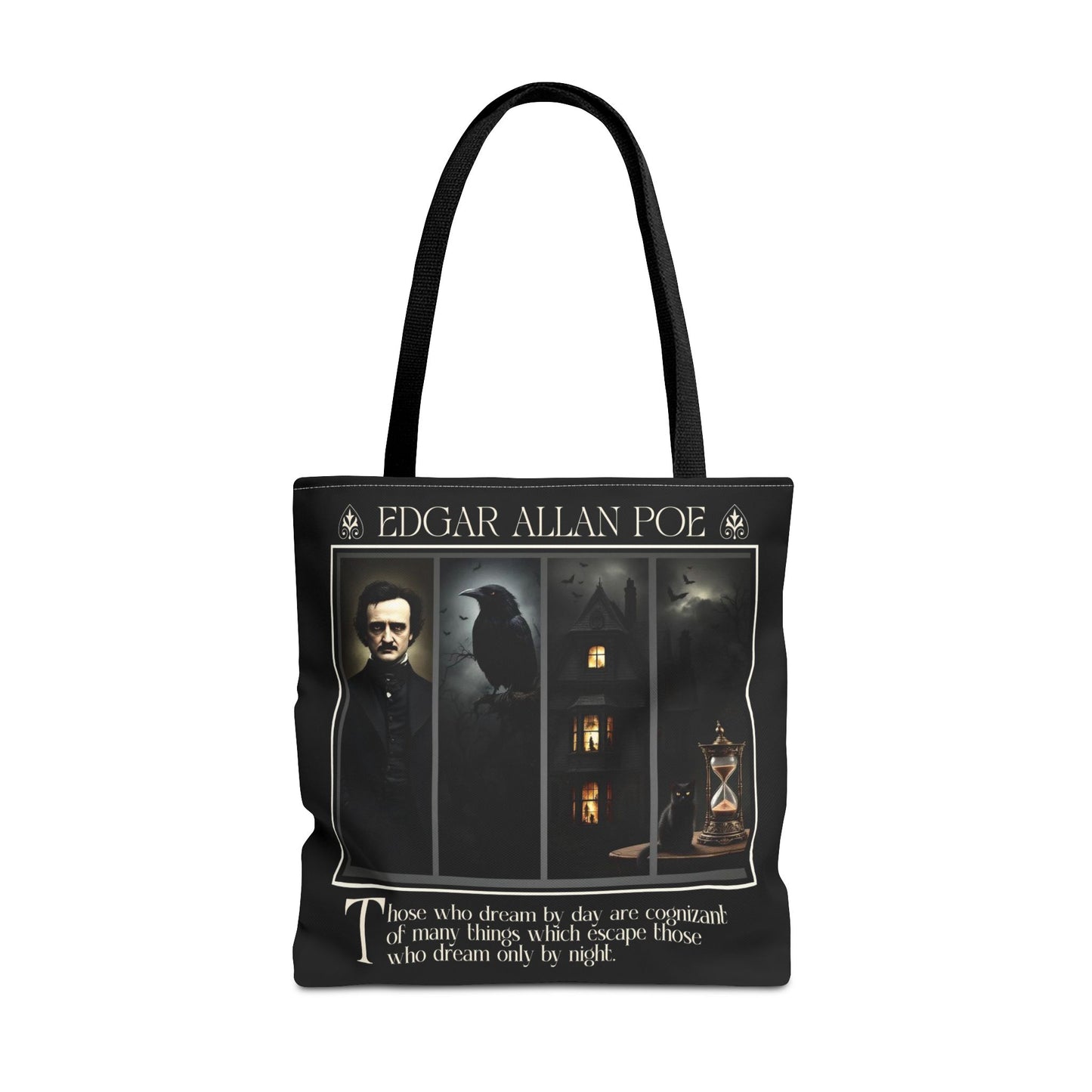 Edgar Allan Poe Tote Bag Gothic Literary Gift for Book Lover Dark Academia Macabre Accessory Halloween Tote Fall School Bag for Poetember Bags Printify 18" × 18'' Black