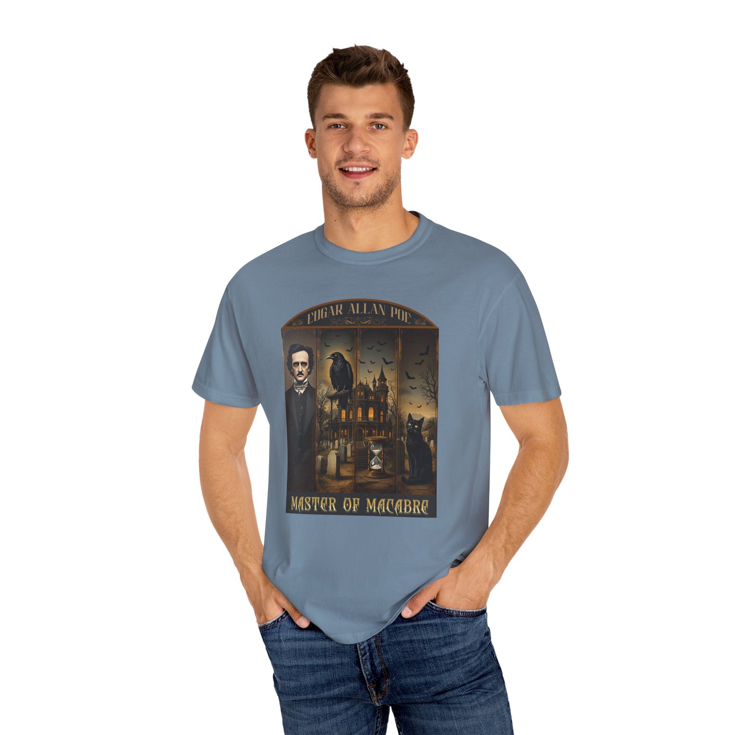 Edgar Allan Poe T-Shirt Gothic Graphic Tee The Raven Nevermore Quote Horror Literature Shirt Dark Academia Aesthetic Halloween Party Gift