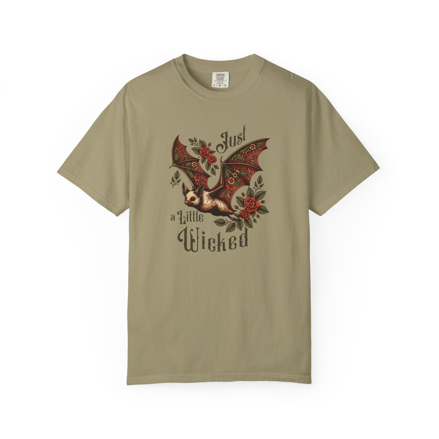 Bat Retro Goth TShirt Vintage Grunge Style Bat Shirt For Halloween Party Spooky Vibes Witchy Dark Academia Comfort Colors Oversized Shirt T-Shirt Printify Khaki S