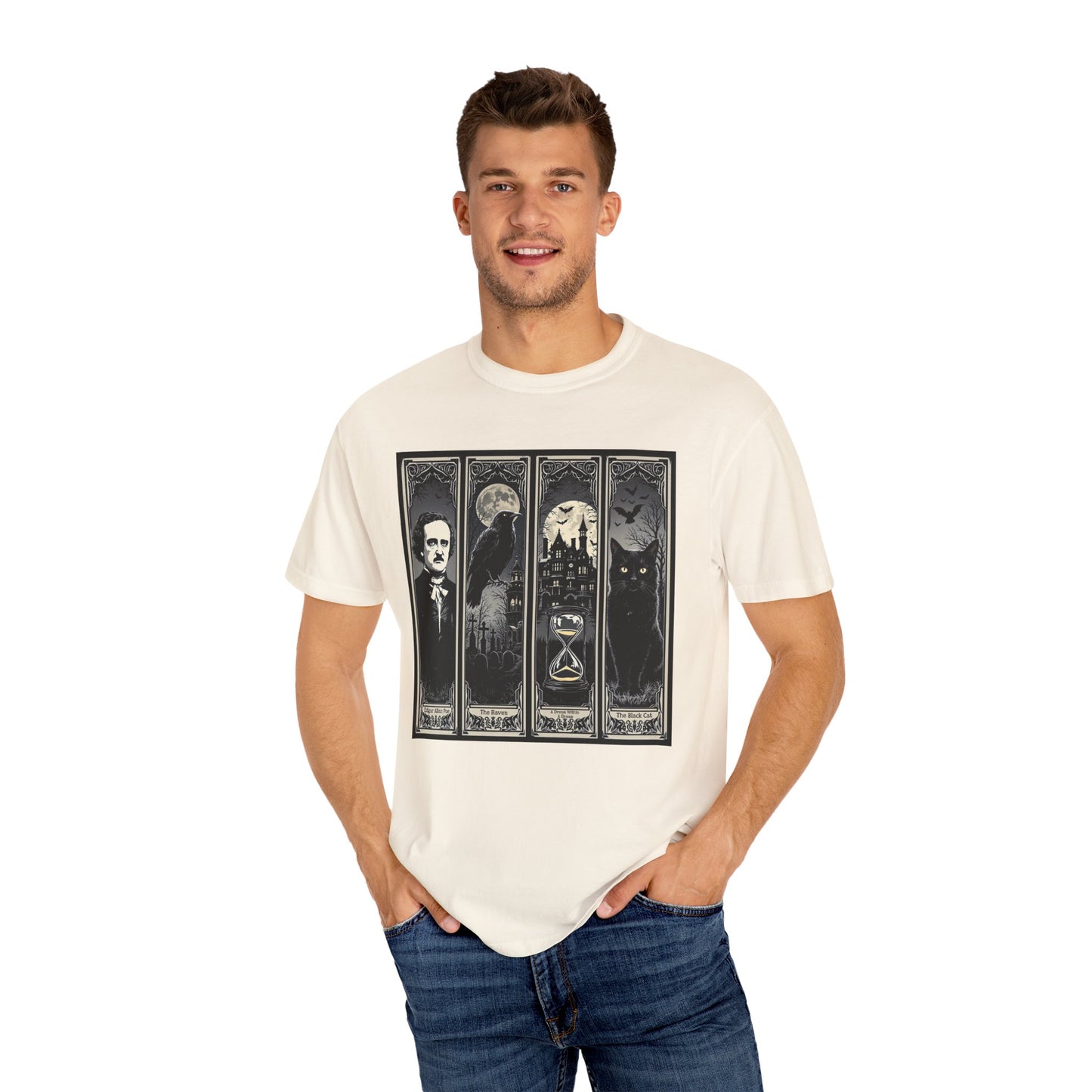 Edgar Allan Poe T-Shirt Gothic Graphic Tee The Raven Nevermore Quote Horror Literature Shirt Dark Academia Aesthetic Halloween Party Gift T-Shirt Printify