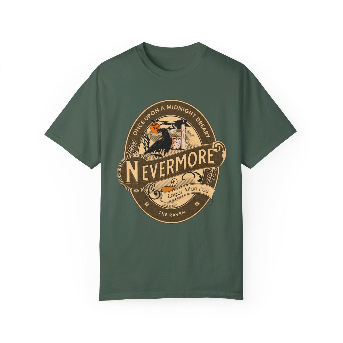 Edgar Allan Poe Shirt, Nevermore The Raven Tee, Book, Reading Lover Shirt, Halloween, Gothic, Light Academia Gifts, Comfort Colours TShirt T-Shirt Printify Blue Spruce S