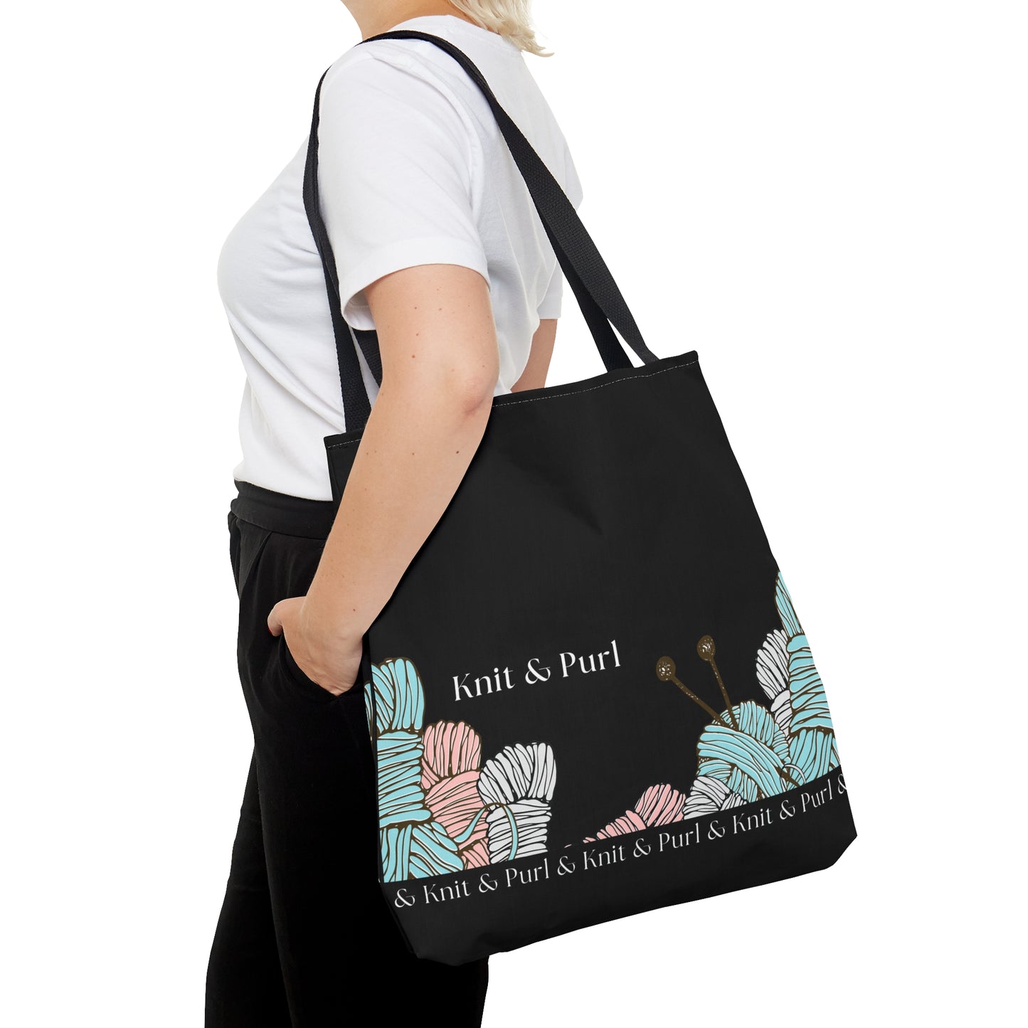 Knit & Purl Tote Bag, Crafter Bag, Yarn Storage Bag, Knitting Project Bag, Crochet Project Bag, Craft Project Tote Bag Bags Printify