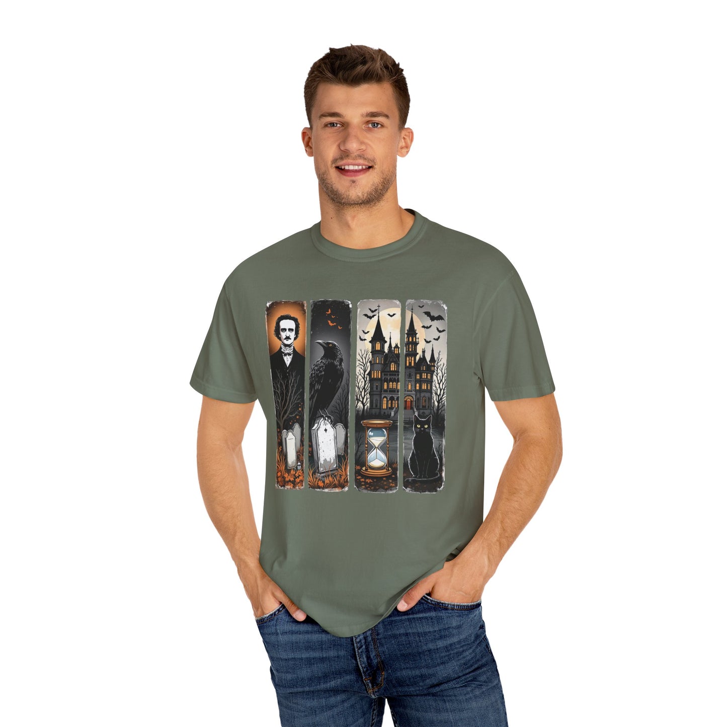 Edgar Allan Poe T-Shirt Gothic Graphic Tee The Raven Nevermore Quote Horror Literature Shirt Dark Academia Aesthetic Halloween Party Gift