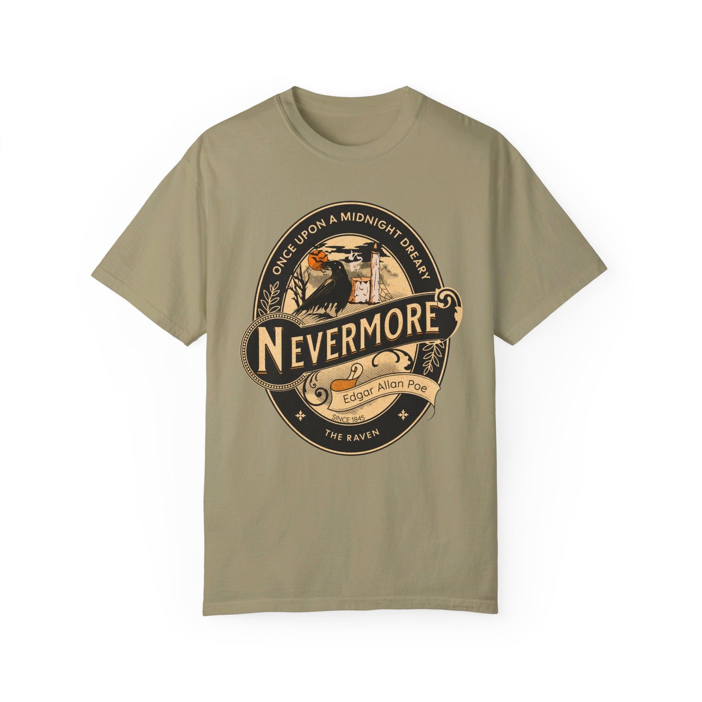Edgar Allan Poe Shirt, Nevermore The Raven Tee, Book Lover Shirt, Halloween, Gothic, Goblincore Gift, Light Academia, Comfort Colours TShirt T-Shirt Printify Khaki S