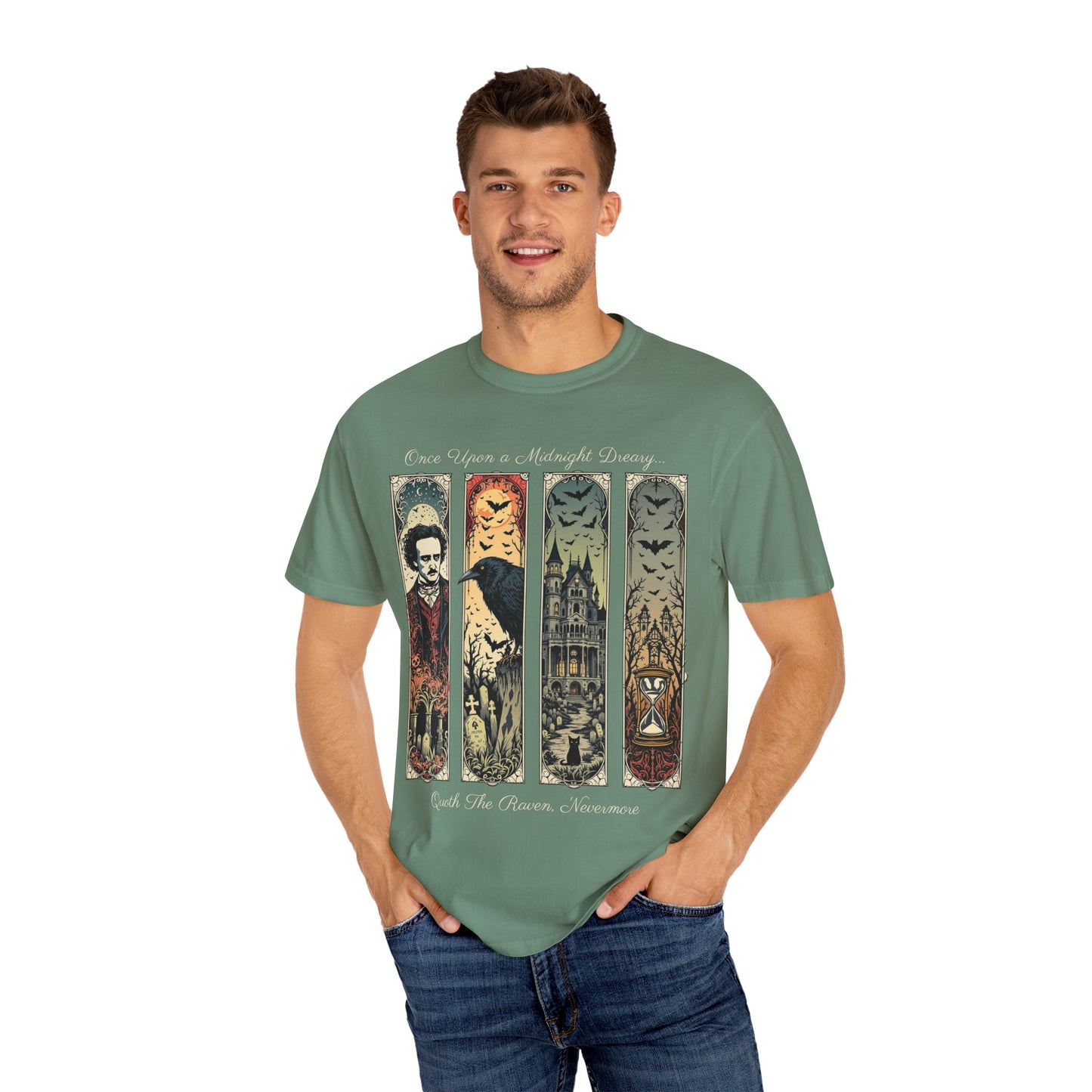Edgar Allan Poe T-Shirt Gothic Graphic Tee The Raven Nevermore Quote Horror Literature Shirt Dark Academia Aesthetic Halloween Party Gift