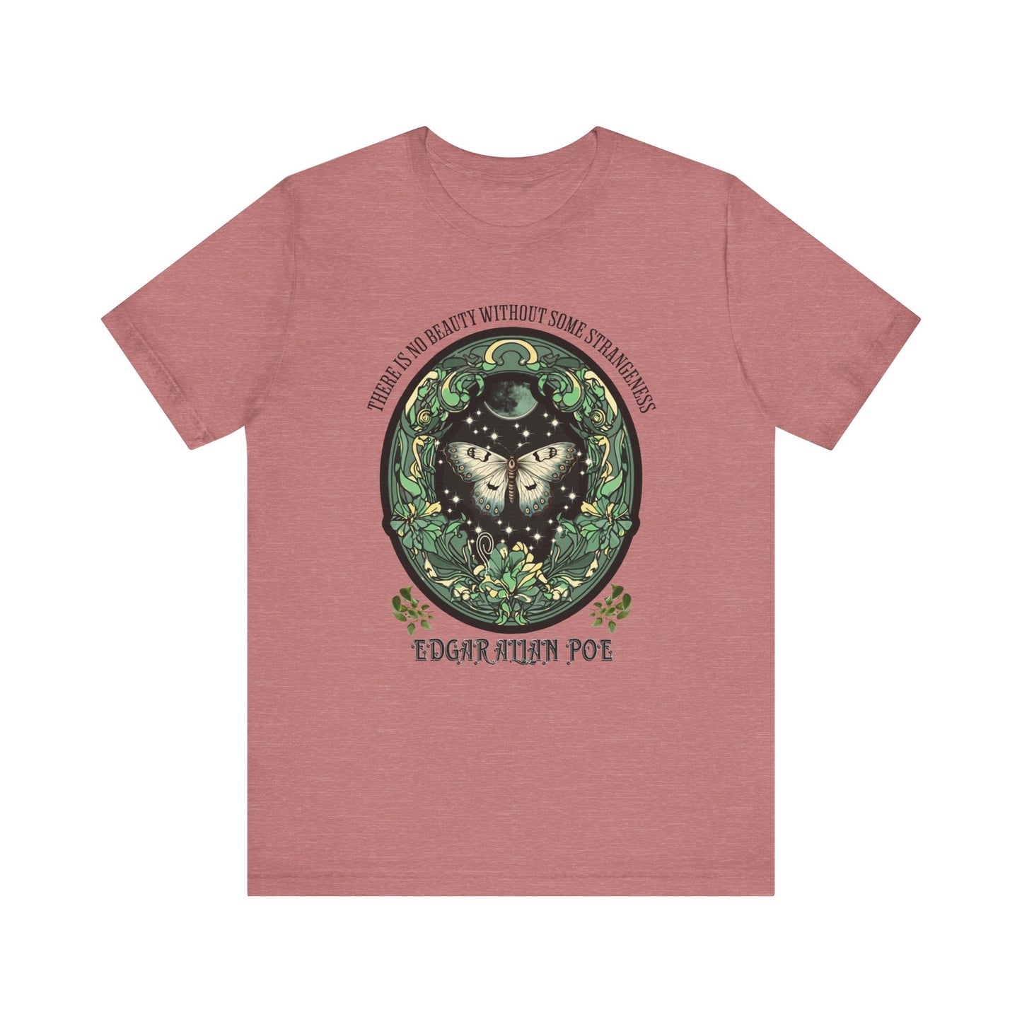 Edgar Allan Poe, Fairycore Night Garden T-Shirt, Book Lover Tee, Haunting Gothic Gift, Light, Dark Academia, Literary Poetry Bookclub Shirt T-Shirt Printify Heather Mauve S