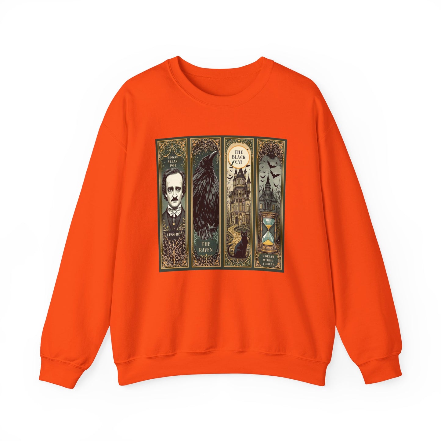 Edgar Allan Poe Sweatshirt The Raven Nevermore Gothic Horror Sweater Dark Academia Macabre Halloween Gift for Book Lovers Birthday Christmas Sweatshirt Printify Orange S