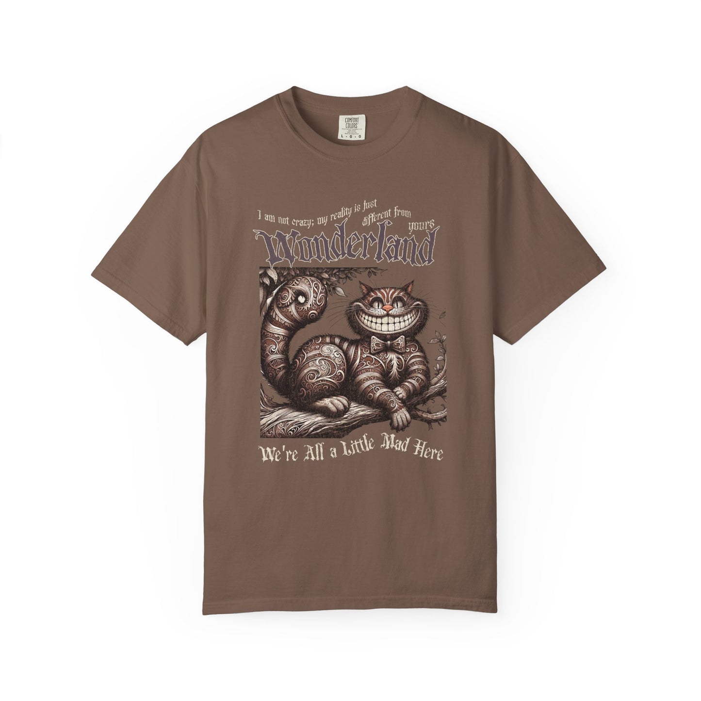 Cheshire Cat Alice in Wonderland TShirt Comfort Colors Oversized T-Shirt Dark Academia Mad Hatter Tea Party Bookish Book Lover Booktok Gift T-Shirt Printify Espresso S