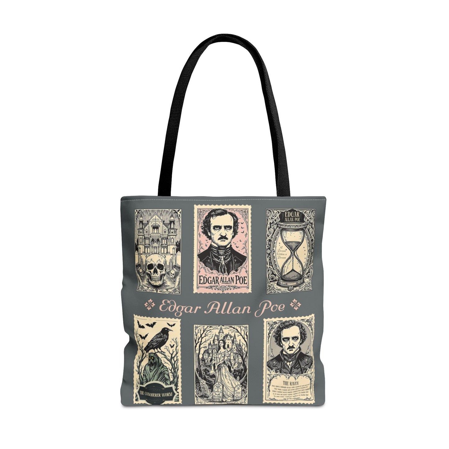 Edgar Allan Poe Tote Bag Gothic Literary Gift for Book Lover Dark Academia Macabre Accessory Halloween Tote Fall School Bag for Poetember Bags Printify 18" × 18'' Black