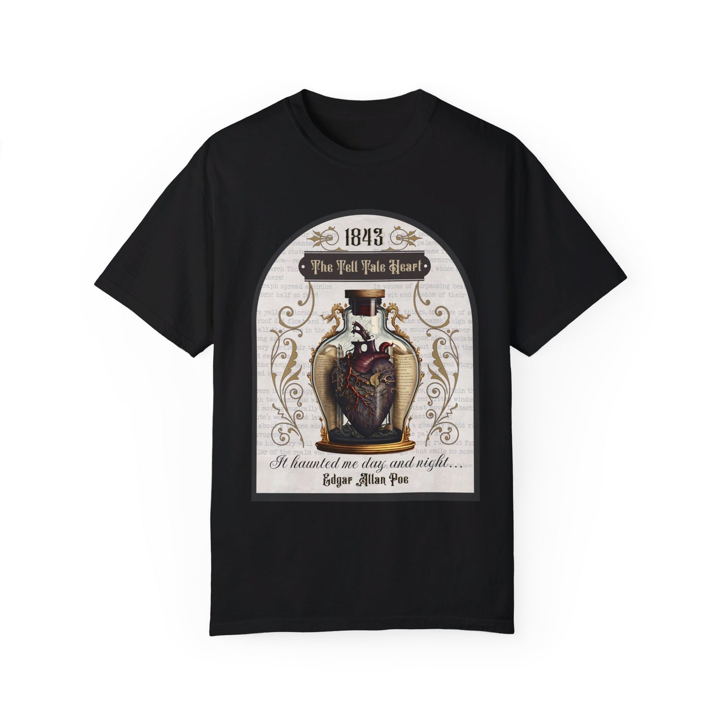 Edgar Allan Poe Shirt, The Tell Tale Heart Tee, Book, Reading Lover Shirt, Halloween, Gothic, Light Academia Gifts, Comfort Colours TShirt T-Shirt Printify Black S