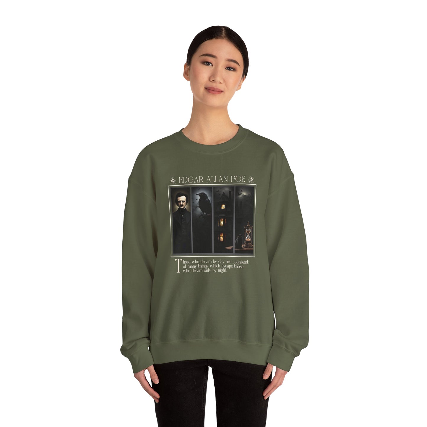 Edgar Allan Poe Sweatshirt The Raven Nevermore Gothic Horror Sweater Dark Academia Macabre Halloween Gift for Book Lovers Birthday Christmas Sweatshirt Printify