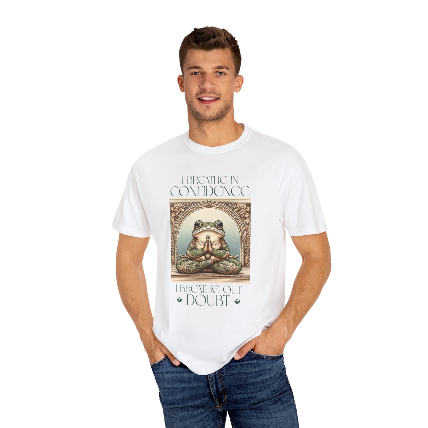 Yoga Frog Breath in Confidence Green Unisex T-Shirt, Casual Wear, Highlander Fan Gift, Comfortable Graphic Tee T-Shirt Printify